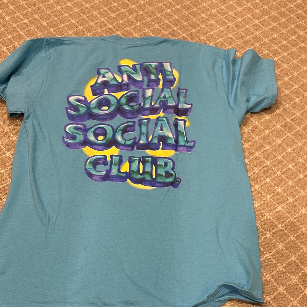 Anti Social Social Club Teal Tee with Purple and Yellow Graphic